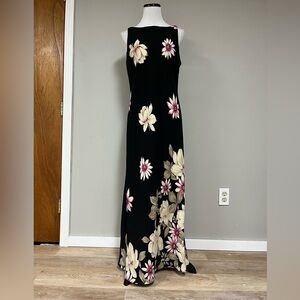 S.L. Fashions Black and Cream Halter Sheath Maxi Dress